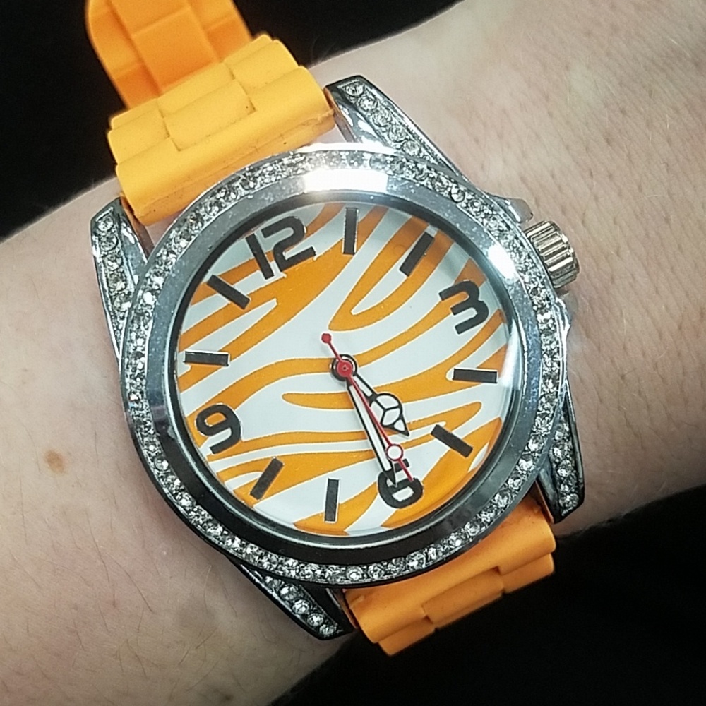 Orange Zebra Face Bling Watch